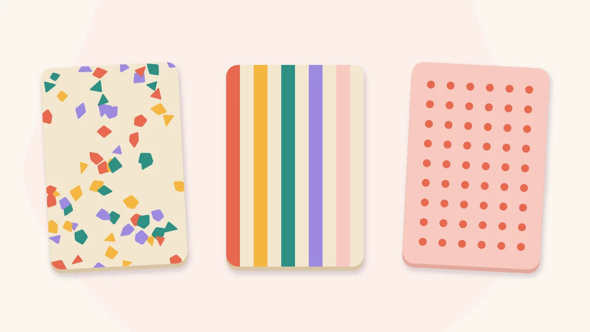 Three patterned polymer clay slabs: terrazzo chips, stripes and dots
